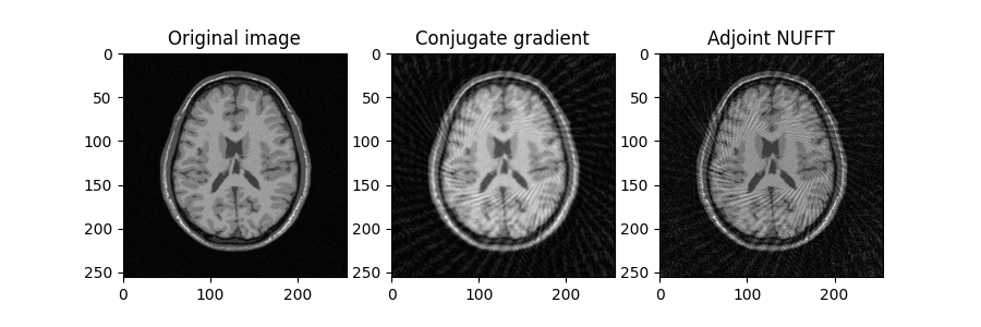 Original image, Conjugate gradient, Adjoint NUFFT