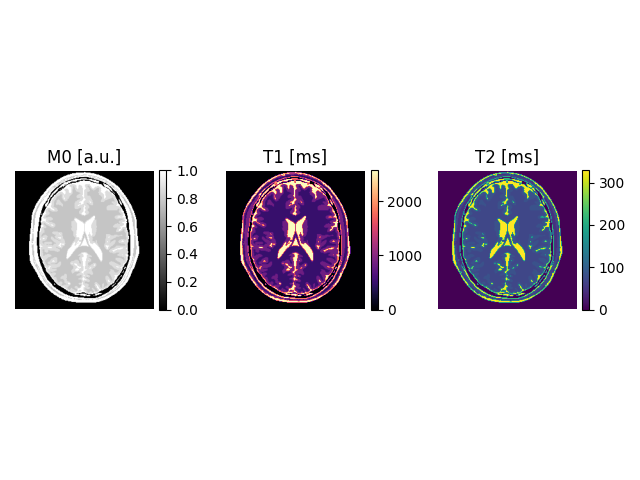 M0 [a.u.], T1 [ms], T2 [ms]